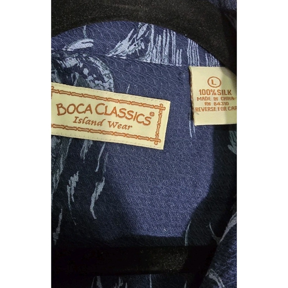 Boca classics Mens Tropical hawaiian shirt 100% Silk Short Sleeve Large Blue - Picture 2 of 6